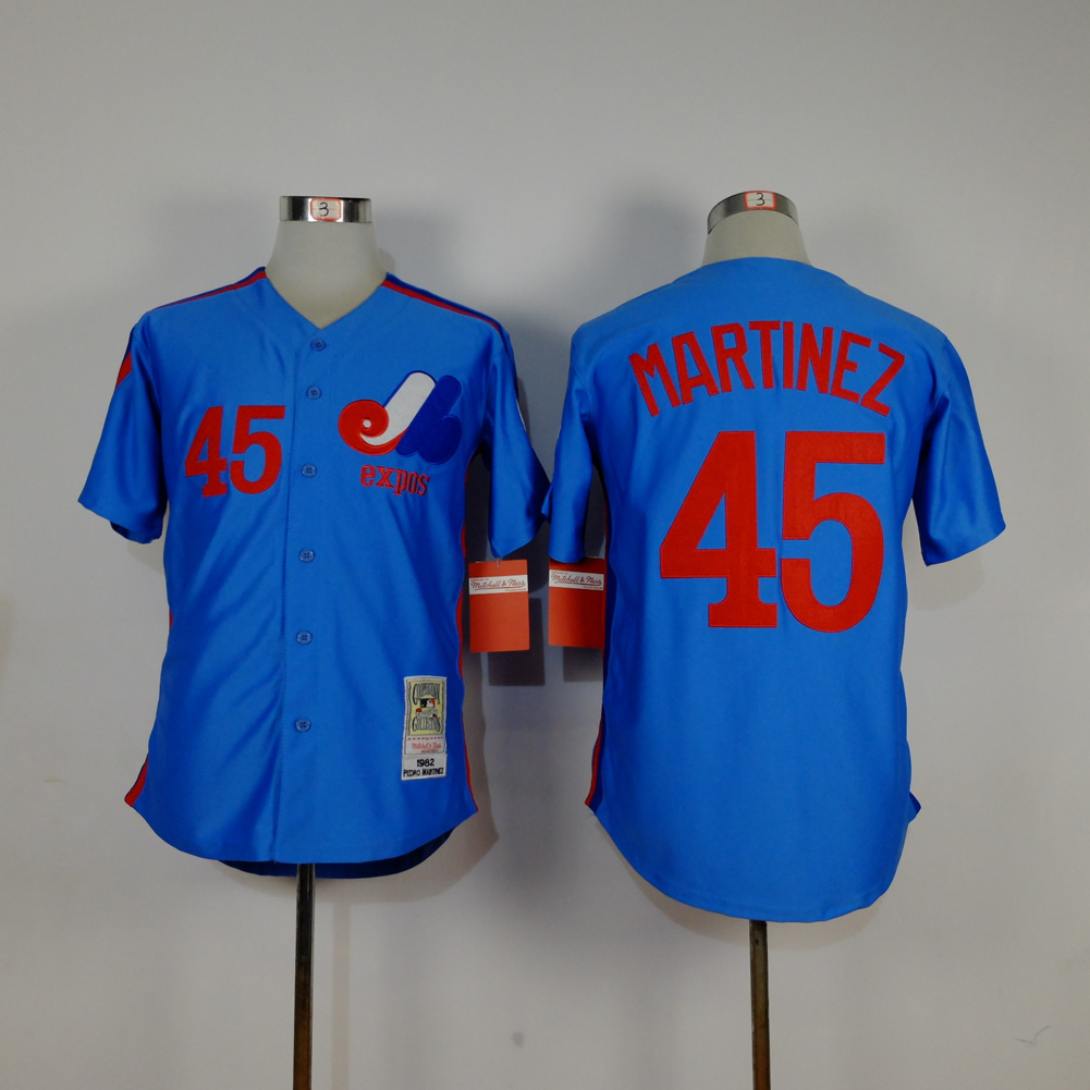 Men Montreal Expos 45 Martinez Blue MLB Jerseys